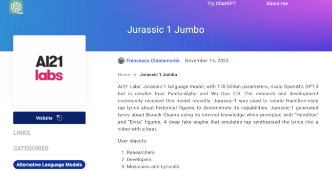 Jurassic-1 Jumbo capabilities